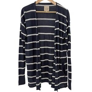 Chaser Navy Blue White Striped Open Front‎ Cardigan Sweater Pockets Mens Medium